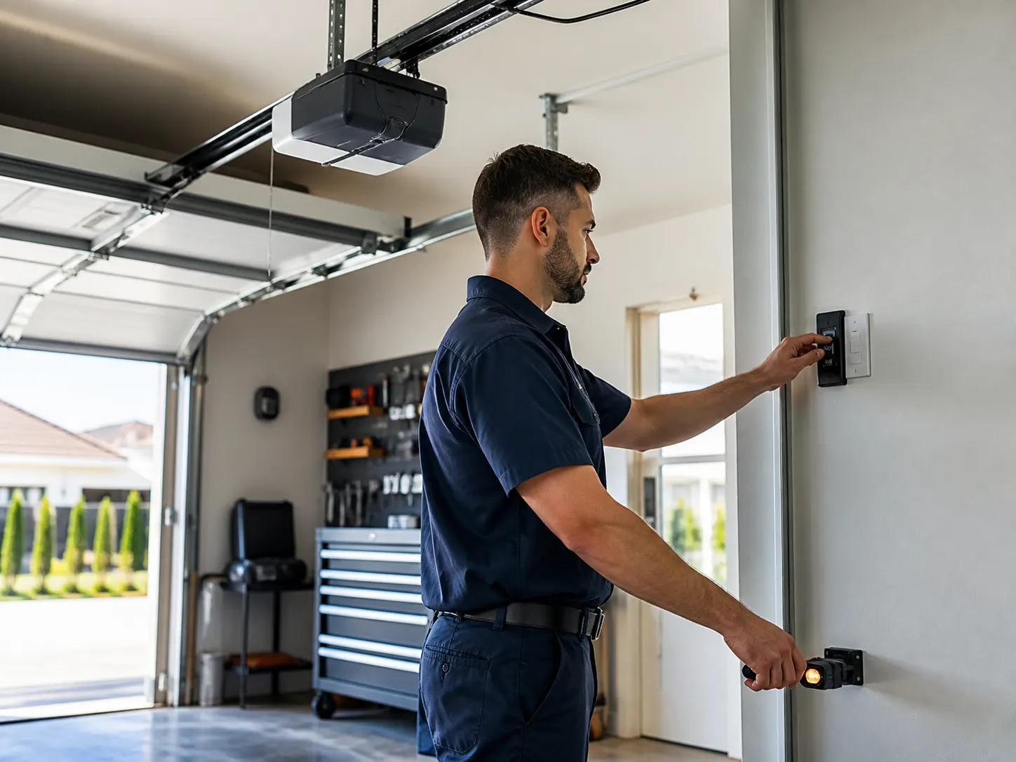 Automatic opener and sensor testing Garage door opener testing in Channelview